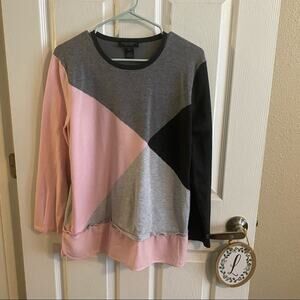 Investments Petite Pink & Gray Color Block Sweater Women's Size Large Petite